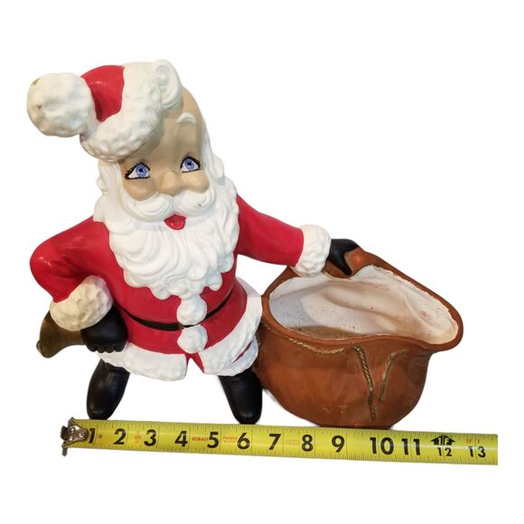 Vintage Atlantic Mold Ceramic Christmas Santa Planter Candy Cane Holder Red Bell - Picture 8 of 8
